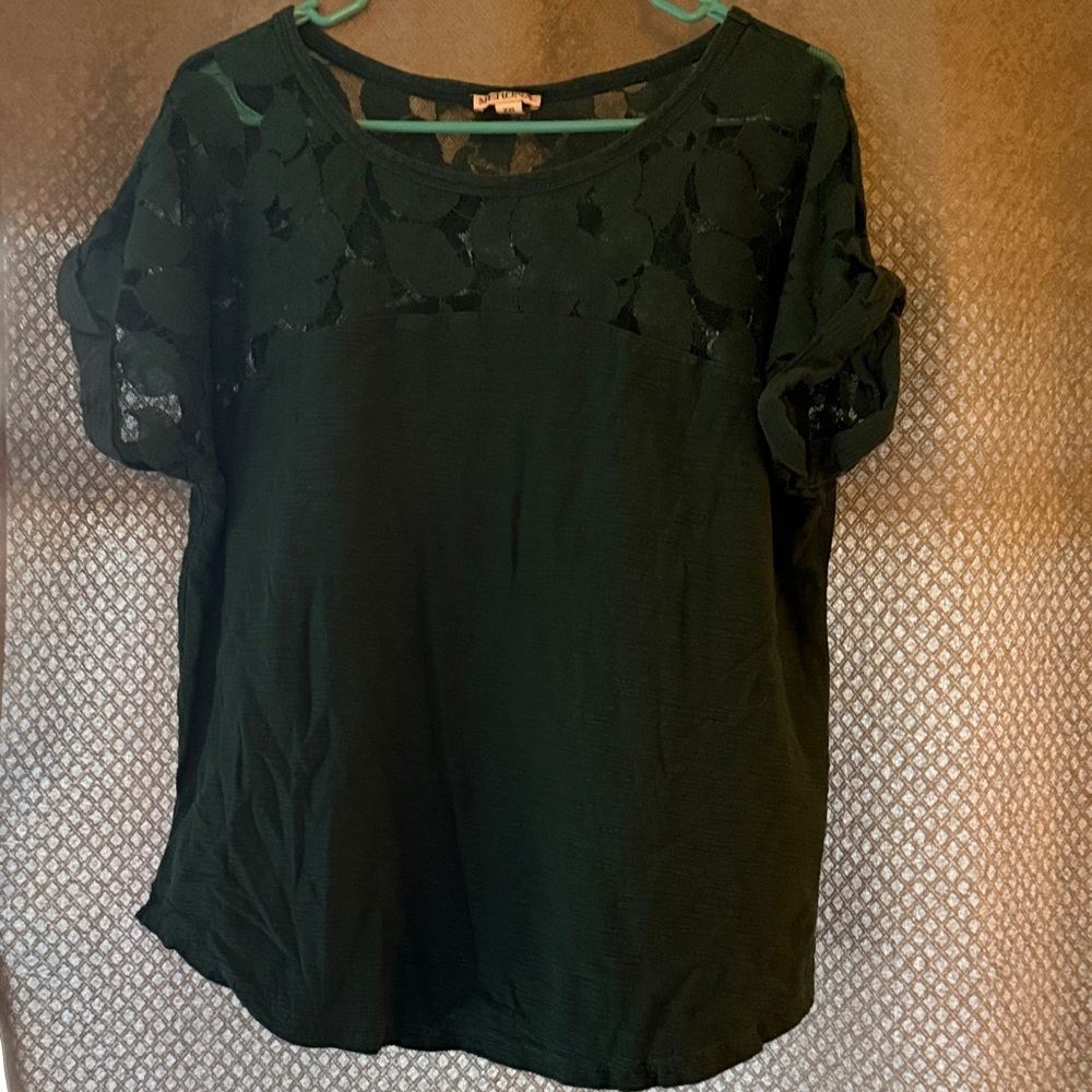 Merona Forest Green Lace Accent Blouse